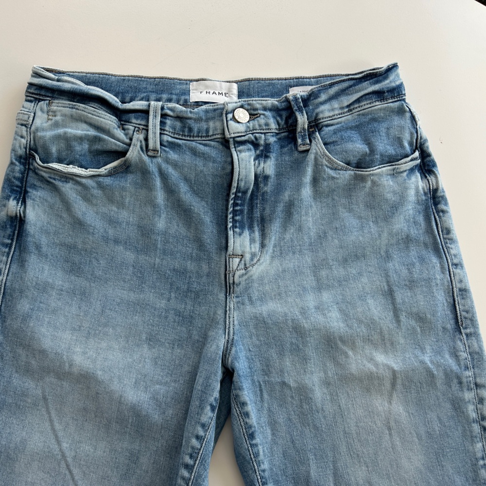 Frame Denim Blue Straight Leg Jeans with Textured Finish